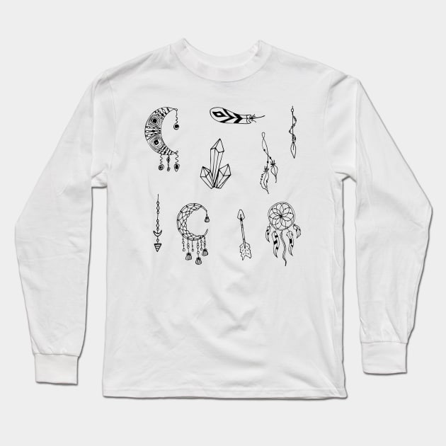 Boho Black and White Sticker Pack 2 Long Sleeve T-Shirt by MysticMagpie